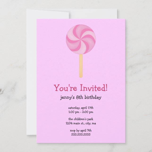 Invitations à la fête d'anniversaire de Lollipop (Devant)