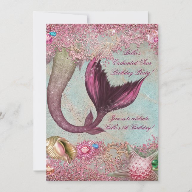 Invitations à la fête d'anniversaire de Mermaid Po (Devant)