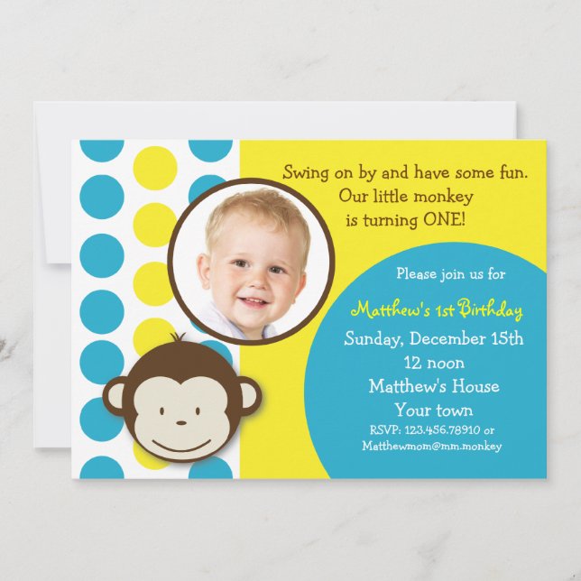 Invitations à la fête d'anniversaire de Mod Monkey (Devant)