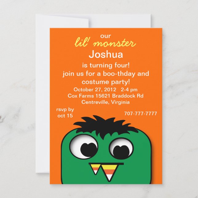 Invitations à la fête d'anniversaire de Monster Ki (Devant)