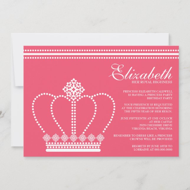 Invitations à la fête d'anniversaire de Princess (Devant)