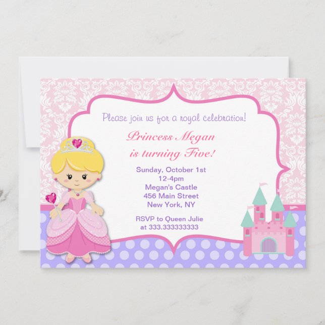 Invitations à la fête d'anniversaire de Princess (Devant)