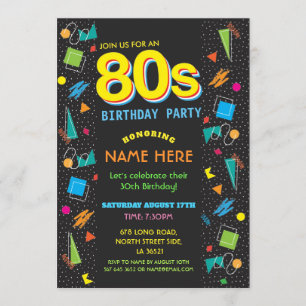 Invitations à la fête d'anniversaire des années 80