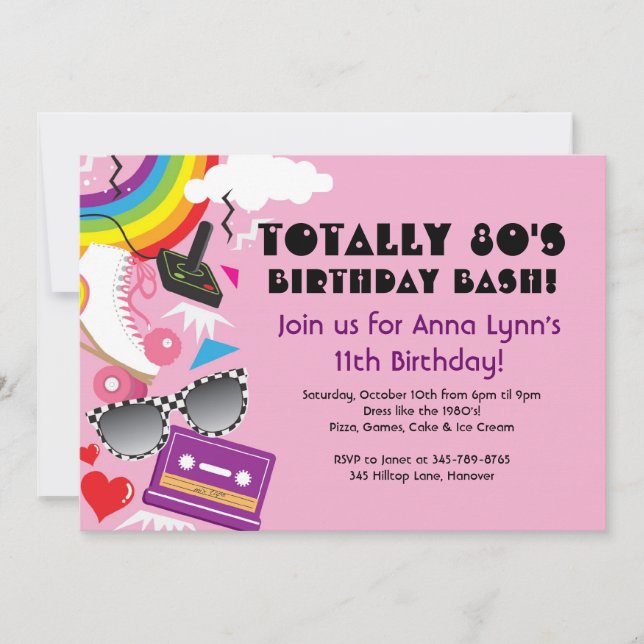 Invitations à la fête d'anniversaire des années 80 (Devant)