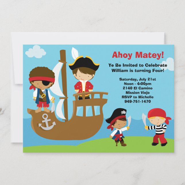 Invitations à la fête d'anniversaire des pirates (Devant)