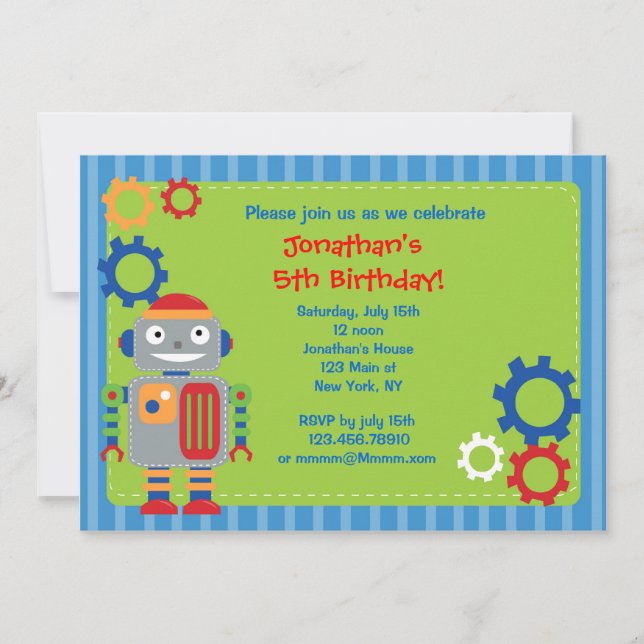Invitations à la fête d'anniversaire des robots (Devant)