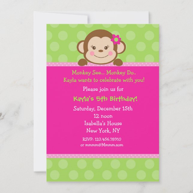 Invitations à la fête d'anniversaire des singes (Devant)