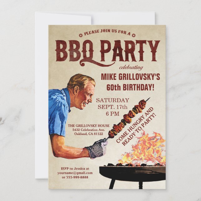 Invitations à la fête d'anniversaire du barbecue (Devant)