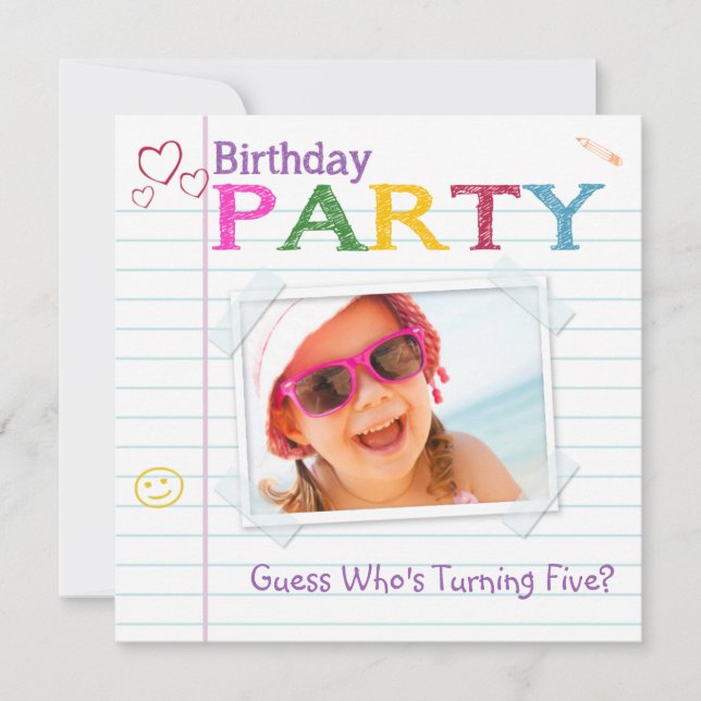 Invitations à la fête d'anniversaire du doodle du  (Devant)