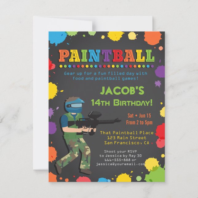 Invitations à la fête d'anniversaire du Paintball  (Devant)