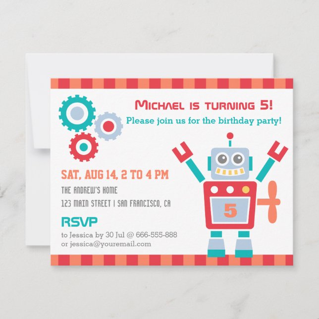 Invitations à la fête d'anniversaire du Robot Robo (Devant)