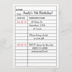 Invitations à la fête d'anniversaire "Library Card