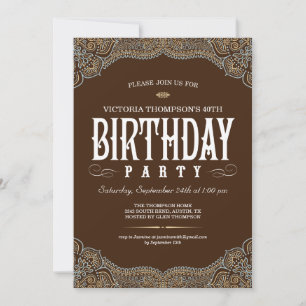 Invitations à la fête d'anniversaire Paisley Dark 