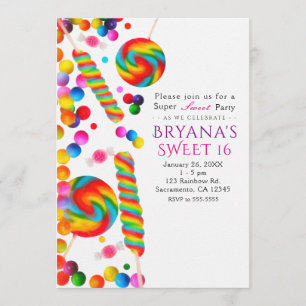 Invitations à la fête d'anniversaire Rainbow Candy