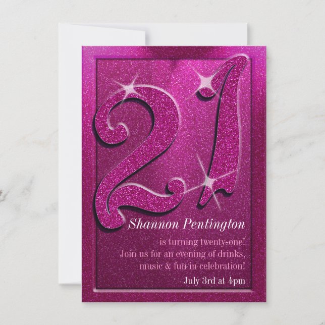 Invitations à la fête d'anniversaire rose 21e (Devant)