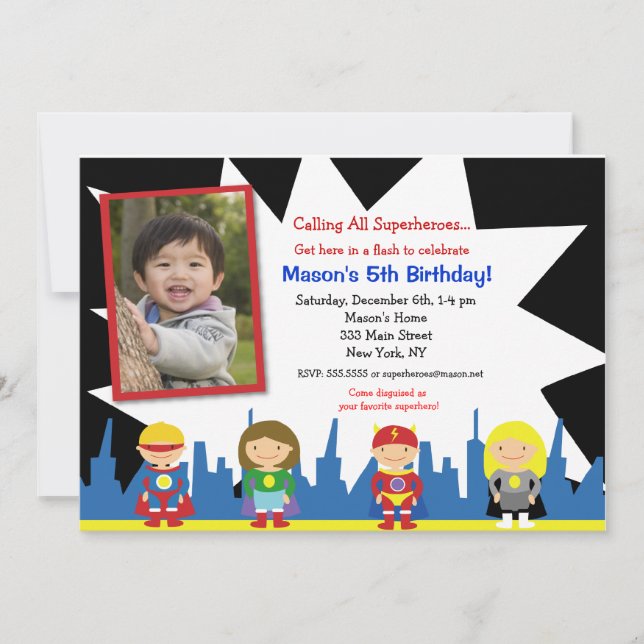 Invitations à la fête d'anniversaire Superhero (Devant)