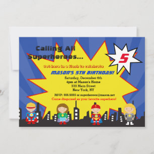 Invitations à la fête d'anniversaire Superhero Sup