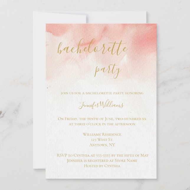 Invitations à la fête de bachelorèse rose (Devant)