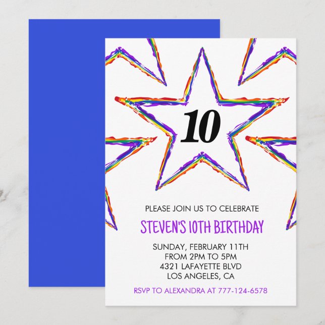 Invitations à la fête de couleur Stars Rainbow pri (Devant / Derrière)