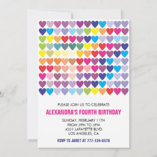 Invitations à la fête de couleurs Rainbow Heart Mo