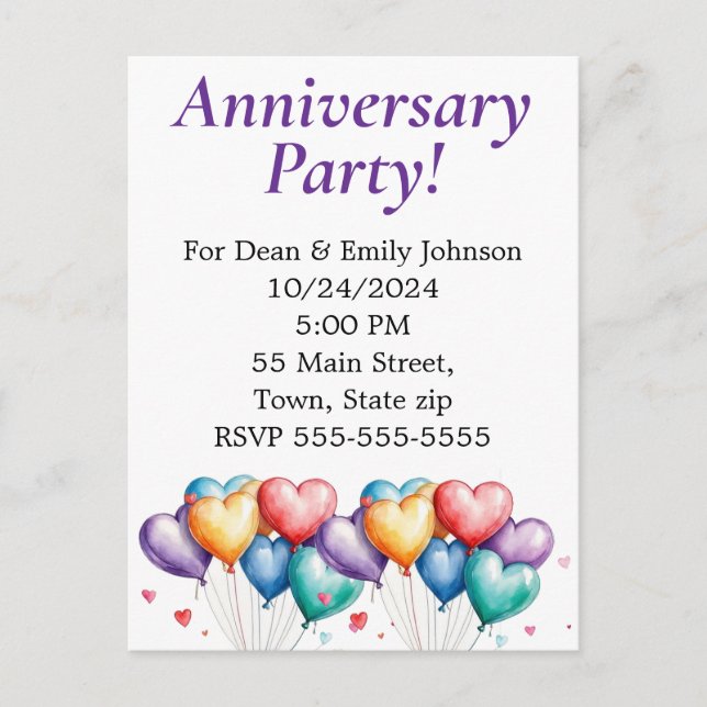 Invitations à la fête de l'anniversaire (Devant)