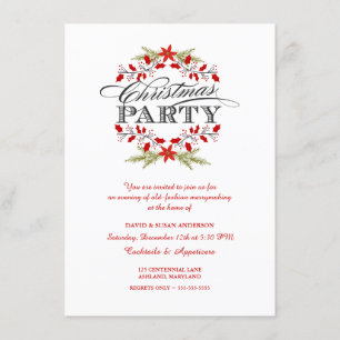 Invitations à la fête de Noël de Holly Wreath