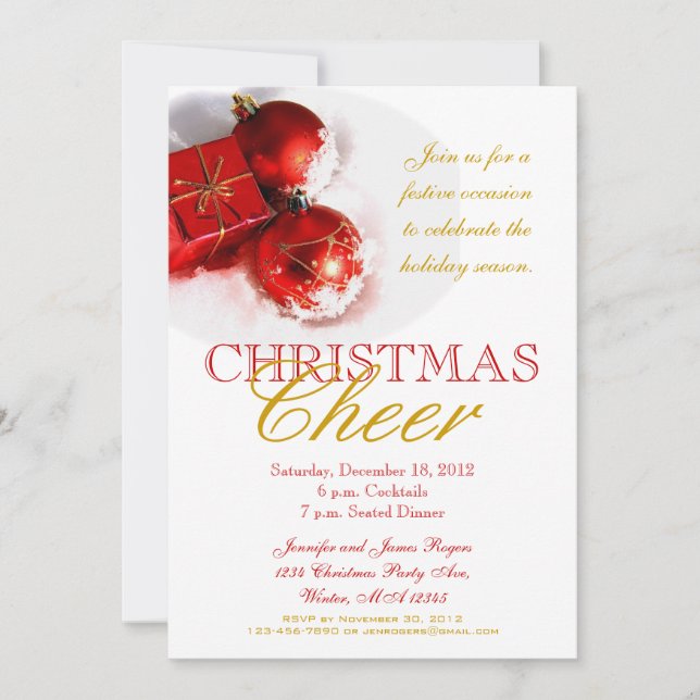 Invitations à la fête de Noël de l'Ornement Rouge (Devant)