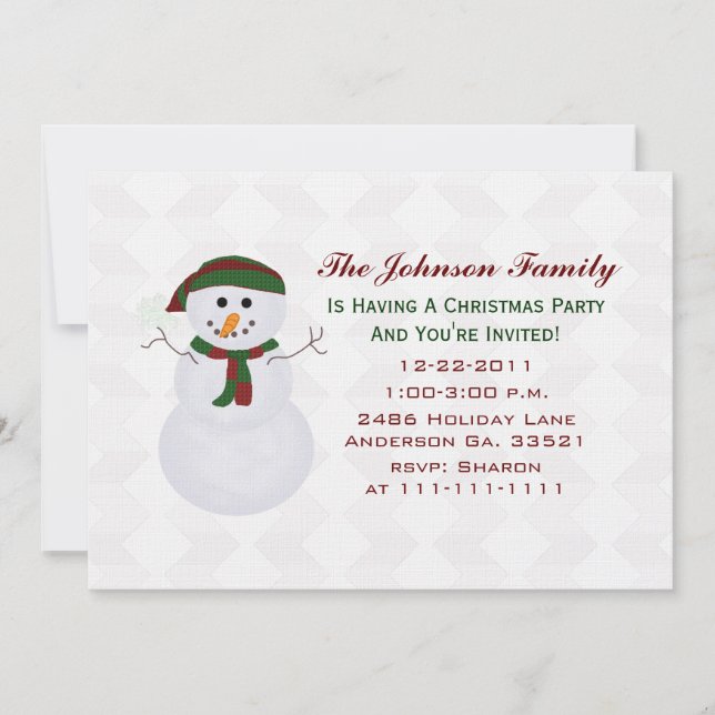 Invitations à la fête de Noël de Snowman (Devant)