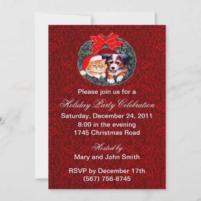Invitations À La Fête De Noël Des Chiots Et Chaton (Devant)