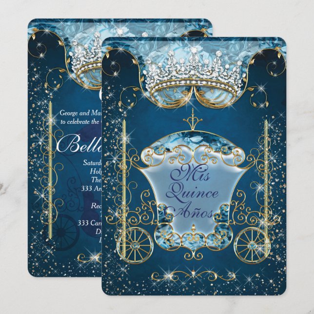 Invitations à la fête de style Cendrillon (Devant / Derrière)