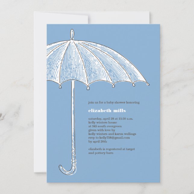 Invitations à la fête des douches à parapluie bleu (Devant)