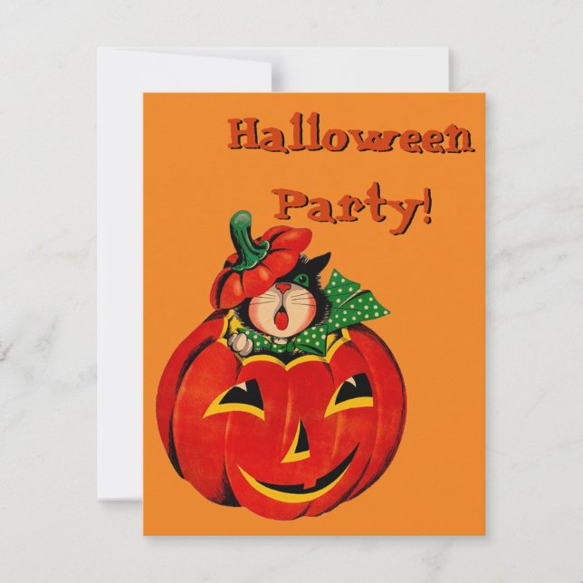 Invitations à la fête d'Halloween de Chat noir rét (Devant)