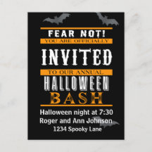 Invitations à la fête d'Halloween noir et orange
