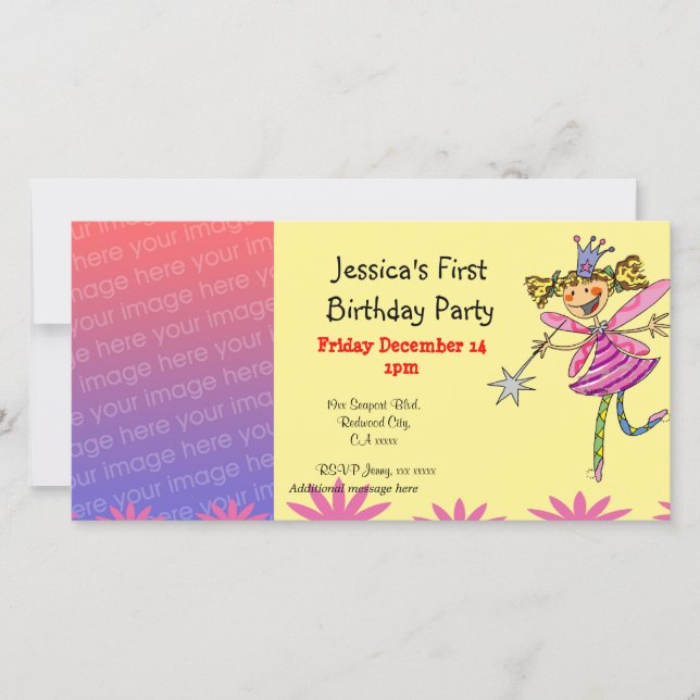 Invitations à la fête du 1er anniversaire (fée de  (Devant)