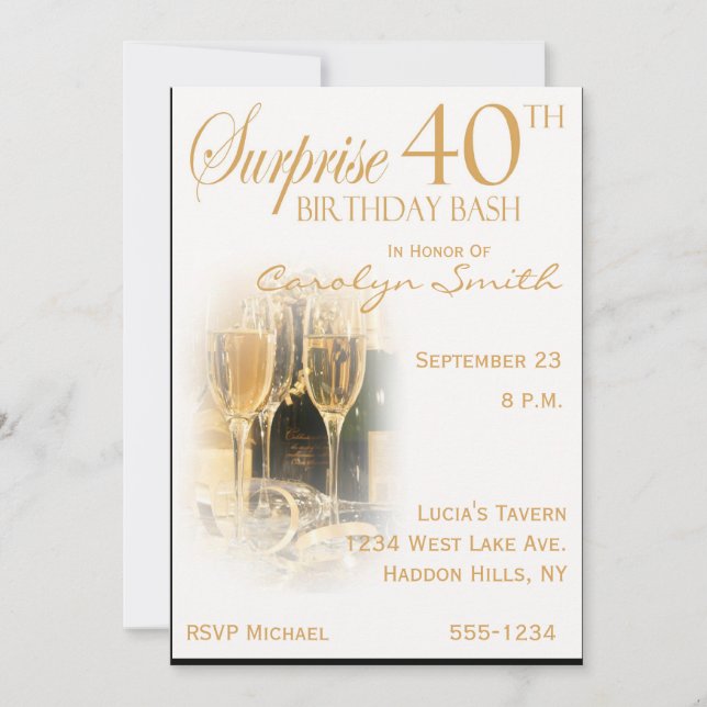 Invitations à la fête du 40e anniversaire de surpr (Devant)