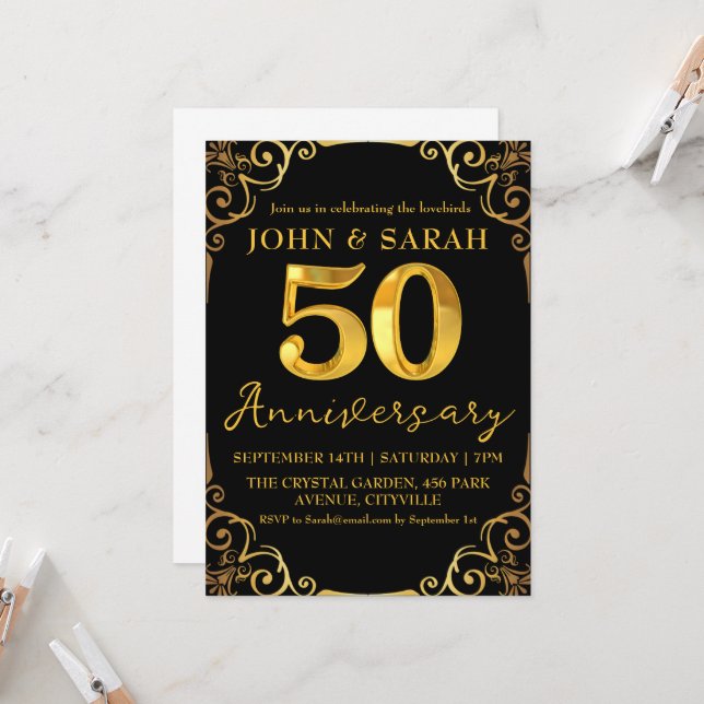 invitations à la fête du 50e anniversaire noir et  (Devant/Arrière en situation)