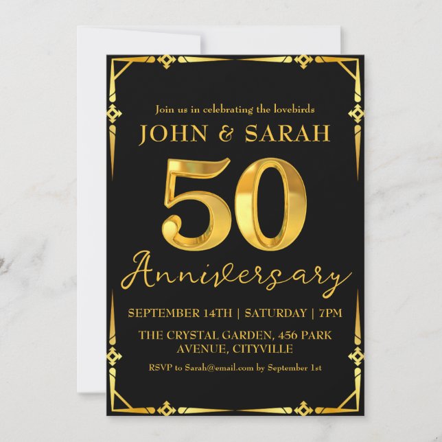 invitations à la fête du 50e anniversaire noir et  (Devant)
