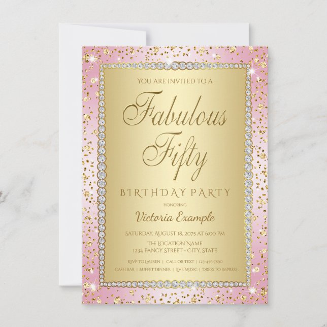 Invitations à la fête du 50e anniversaire rose et  (Devant)