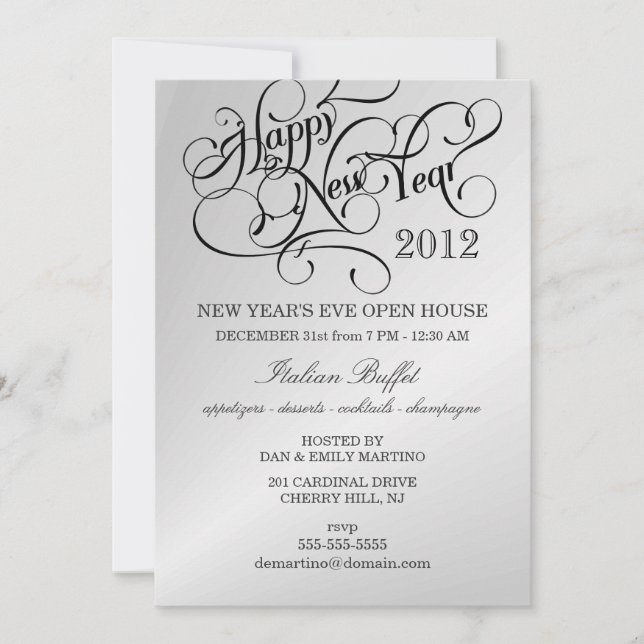 Invitations à la fête du Nouvel An - Argent (Devant)