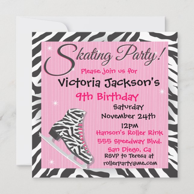 Invitations à la Fête du Patinage de glace Zebra (Devant)