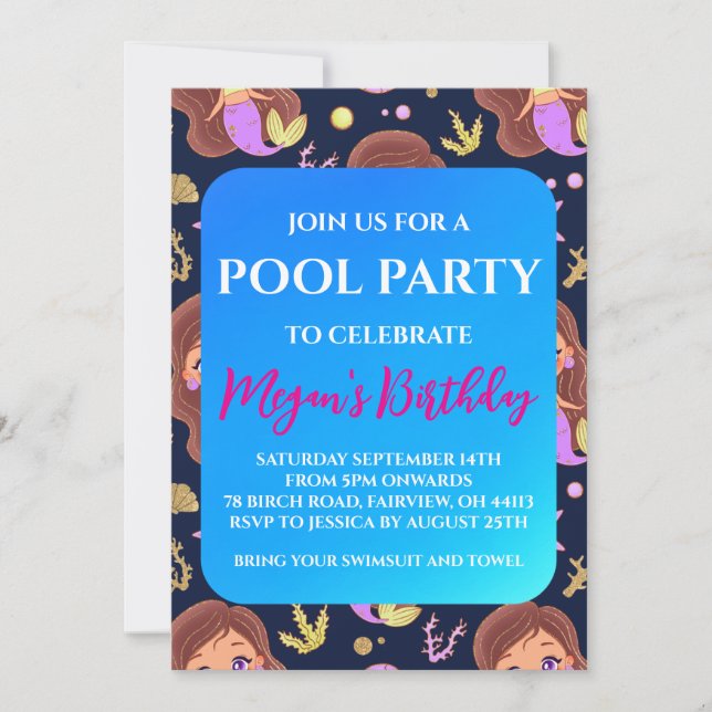 invitations à la fête du pool de sirènes (Devant)