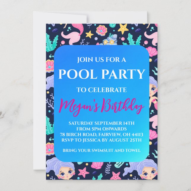 invitations à la fête du pool de sirènes (Devant)
