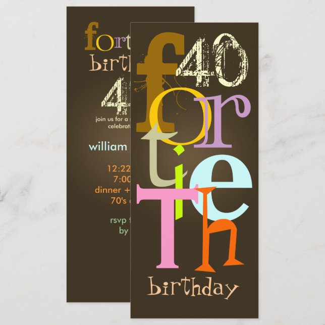 Invitations à la fête du quarantième anniversaire (Devant / Derrière)