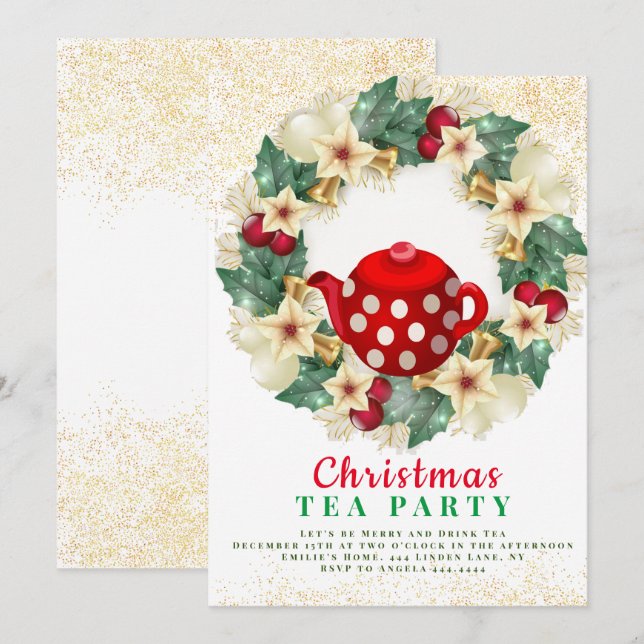 Invitations à la fête du thé de Noël (Devant / Derrière)