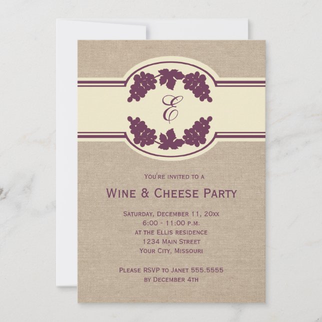 Invitations à la fête du vin et du fromage Monogra (Devant)