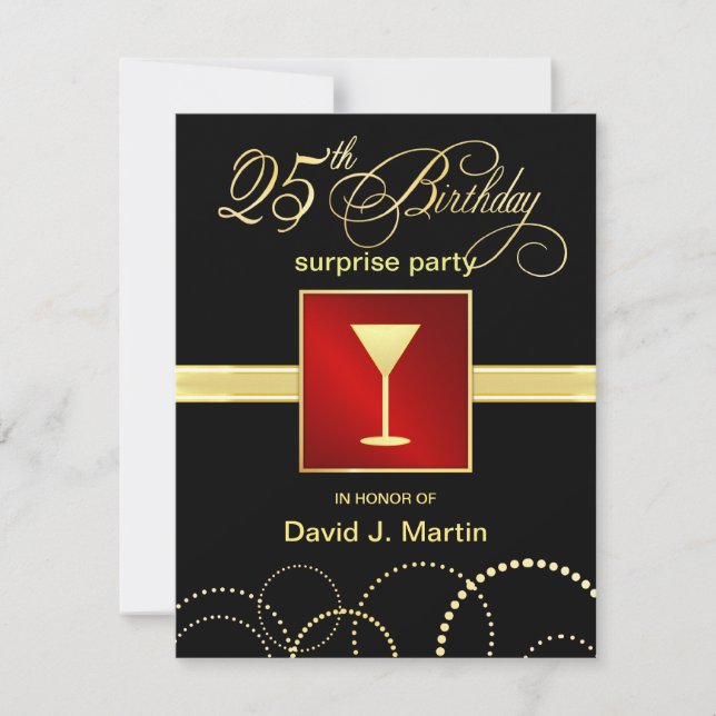 Invitations à la fête surprise du 25e anniversaire (Devant)
