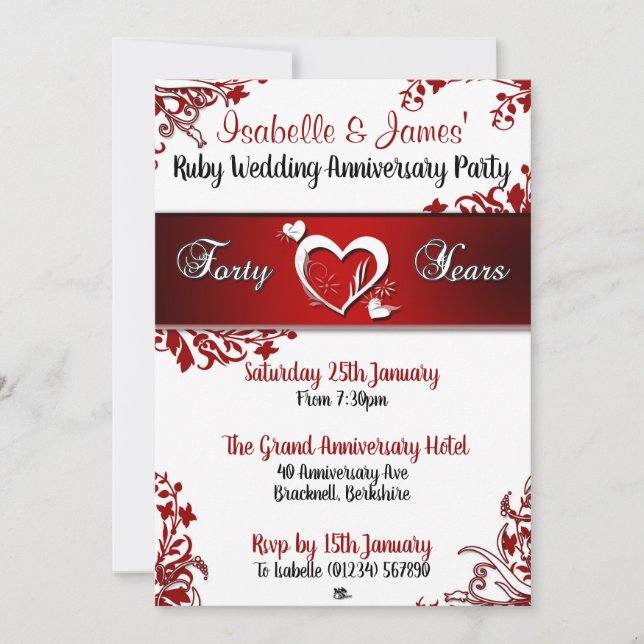 Invitations à la florale rouge et blanche pour le  (Devant)