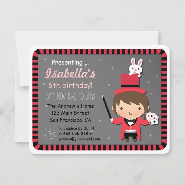 Invitations à la Magic Party de Cute Girl et Bunny (Devant)