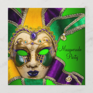 Invitations à la mascarade d'or violet vert