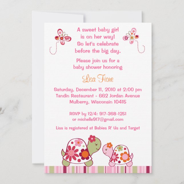 Invitations à la mode de baby shower de tortue de (Devant)